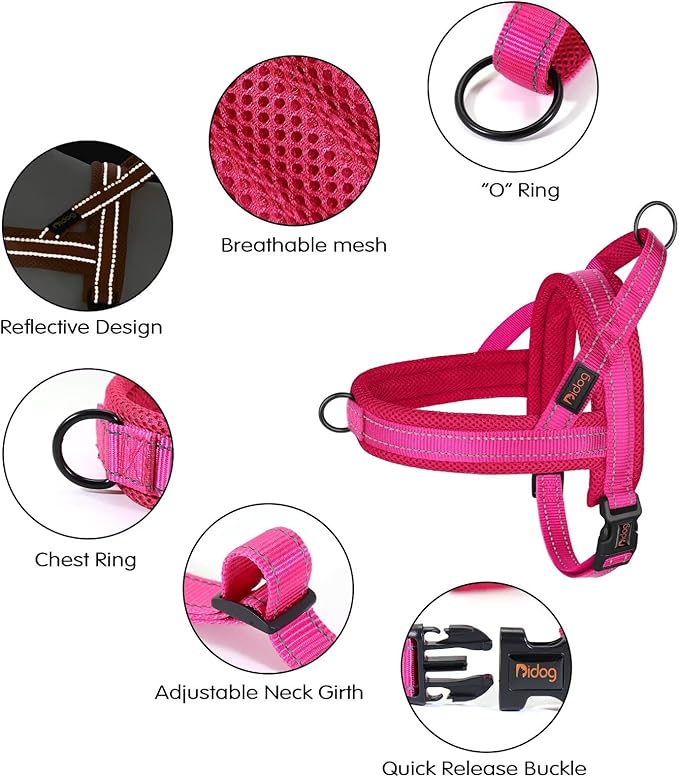 Didog No Pull Dog Harness with Soft Mesh Padded,Reflective &amp; Quick Fit Light Weight Dog Strap Vest Harness,Easy for Walking Training (XS:Chest 15-18", Mesh-Hot Pink)