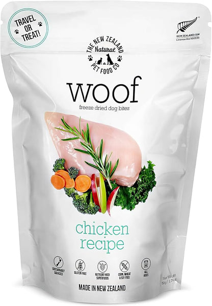 Woof Freeze Dried Dog Food - Chicken Recipe, High Protein, Dog Food Topper &amp; Dog Treats, All Life Stages, 1.76 oz