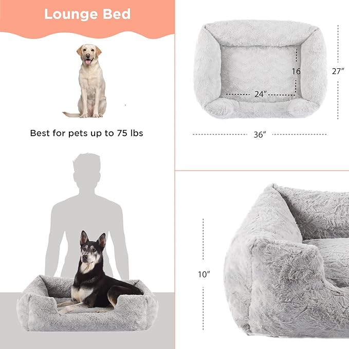 Best Friends by Sheri Lux Lounge Bed Calming Faux Fur Dog Bed, Gray, Large, 36" x 27"