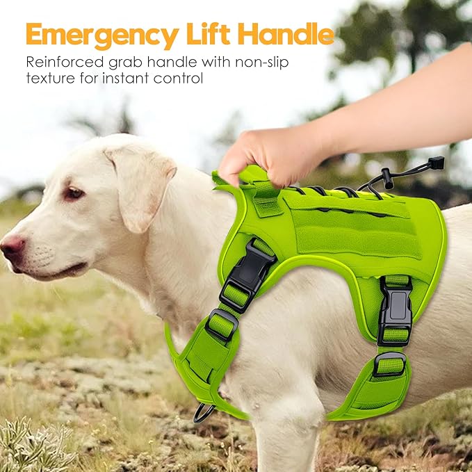 Heavy-Duty Tactical Dog Harness for Large Dogs, No Pull Adjustable Reflective Pet Vest with Molle System, K9 Military-Grade Control for Service Training, Outdoor &amp; 10+ Breeds, Wild Lime, XX-Large