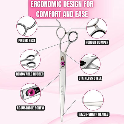 Kenchii Love Dog Grooming Scissors, 9 Inch Straight Shears, Dog Scissors for Grooming, Professional Pet Grooming Scissors, Heavy Duty, Durable and Sharp