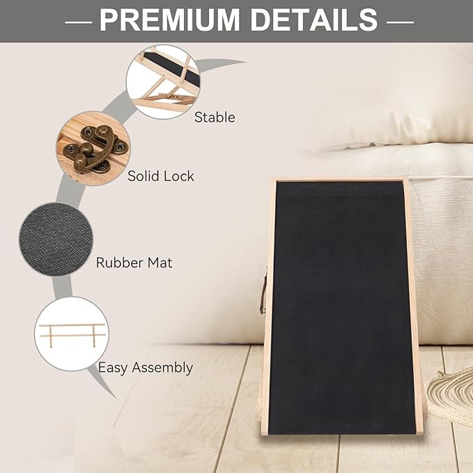 ABORON Antislip Dog Ramp, Adjustable Folding Pet Ramp for Small &amp; Large Old Dogs &amp; Cats, High Traction Portable Rubber Paw Ramps, Supports up to 200 lbs, Used for Bed Couch SUV, 39.3&