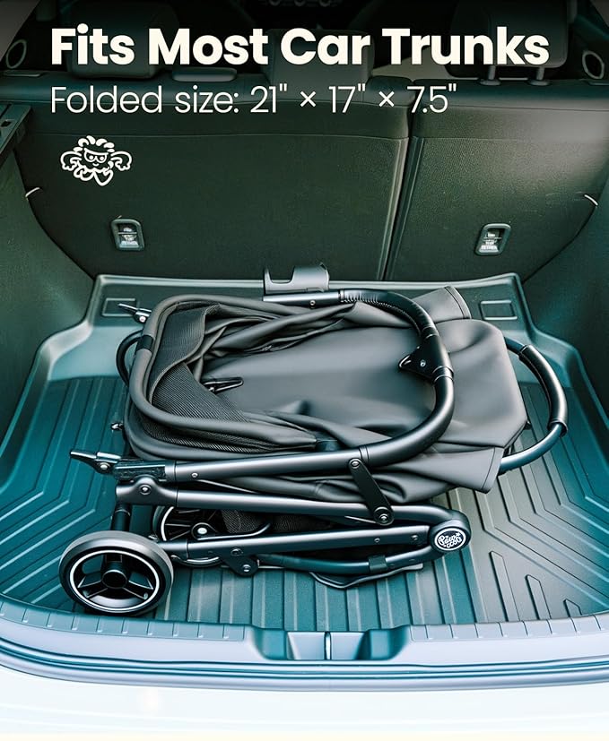 4 Wheels Pet Stroller, Dog Stroller for Small/Medium Dogs and Cats up to 33 lbs, One-Click Fold &amp; Draggable, Removable Carrier, Zipperless Entry, Mesh Windows, Black