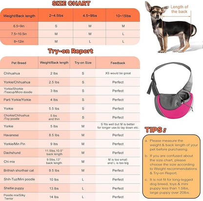 YUDODO Pet Sling Carrier for Small Dogs &amp; Cats – Hands-Free Puppy Carrier with Safety Hook, Large Zipper Pocket, Soft Breathable Mesh, Adjustable Strap &amp; Reflective Strip (Pink 1.0 S)