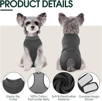 Kuoser Dog Surgery Suit Female Spay, Dog Recovery Suit Male Neuter, Puppy Clothes Onesie for Surgery Anti Licking Abdominal Wounds Pet Surgical Recovery Bodysuit Shirt, Substitute E-Collar &amp; Cone