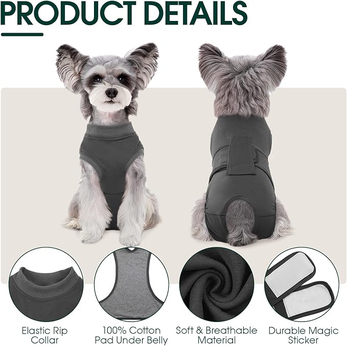 Kuoser Dog Surgery Suit Female Spay, Dog Recovery Suit Male Neuter, Puppy Clothes Onesie for Surgery Anti Licking Abdominal Wounds Pet Surgical Recovery Bodysuit Shirt, Substitute E-Collar &amp; Cone