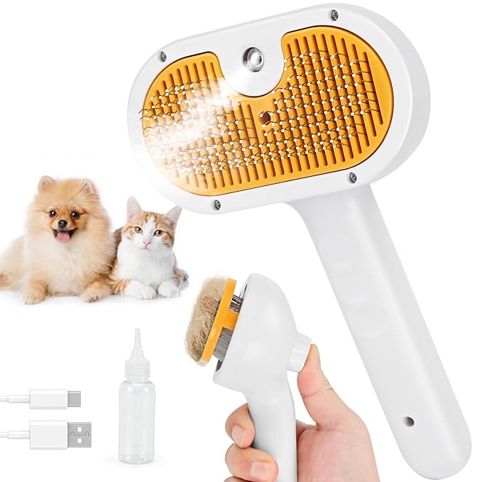Pet Steam Brush for Cats and Dogs, 4-in-1 Spray Hair Removal Comb, Cat Brush for Shedding and Grooming for Long &amp; Short Haired Pets