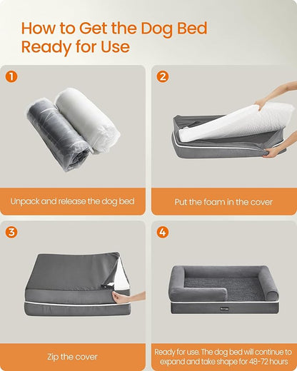 Feandrea Orthopedic Dog Bed, Large Dog Bed Waterproof, Removable Washable Cover Sofa with Non-Slip Bottom, Raised Edges, 36 x 28 x 8 Inches, Light Gray UPGW067G02