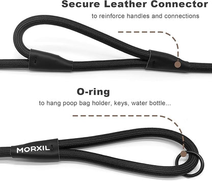 Rope Dog Leash with Two Handles, 6 Foot Heavy Duty Dog Leash with Aviation Aluminum Auto Locking Carabiner, Strong Nylon Pet Lead for Small, Medium, Large Dogs (Black, 6FT-Two Handle)