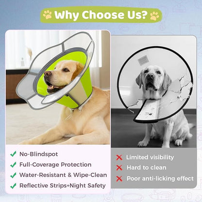 Soft Dog Cone Collar After Surgery Recovery,Adjustable E-Collar with Removable Shield,Lightweight,Breathable Anti-Licking Protective Cone for Large,Medium,Small Pets (Neon Green, M (Neck:12&