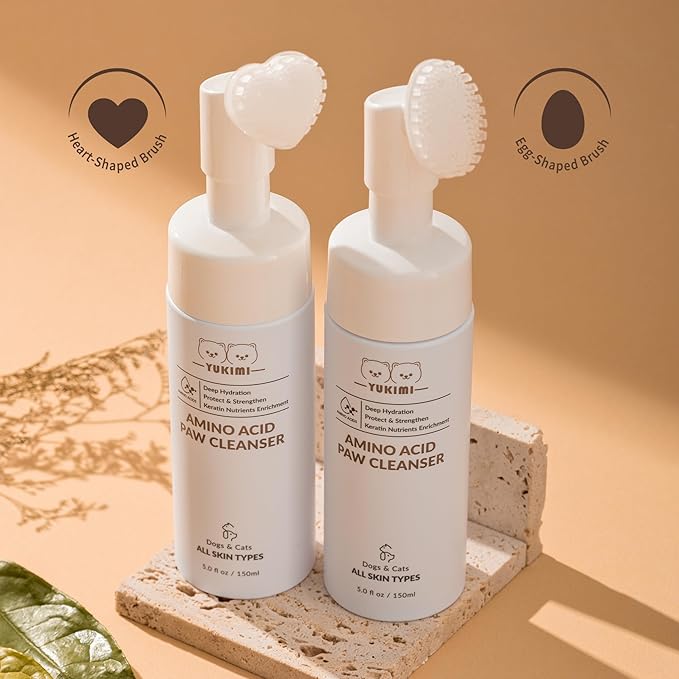 YUKIMI Premium Amino Acid Paw Cleanser with Silicone Bristle Brush for Dogs &amp; Cats | Dermatologist Certified Hypoallergenic | Hydrating, Soothing, Deodorizing, Moisturizing | pH Balanced - 5.0 Fl Oz