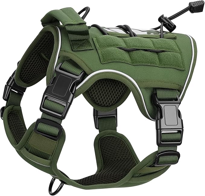 Heavy-Duty Tactical Dog Harness for Large Dogs, No Pull Adjustable Reflective Pet Vest with Molle System, K9 Military-Grade Control for Service Training, Outdoor &amp; 10+ Breeds, Green, Small
