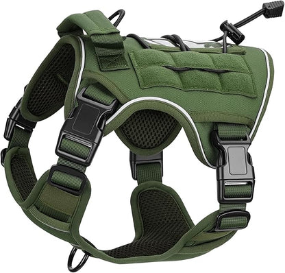 Heavy-Duty Tactical Dog Harness for Large Dogs, No Pull Adjustable Reflective Pet Vest with Molle System, K9 Military-Grade Control for Service Training, Outdoor &amp; 10+ Breeds, Green, Small