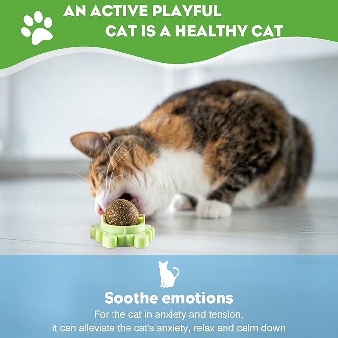 4 Pack Catnip Balls Roller Wall Ball for Cats Spinning Catnip Station Licking Balls Organic Cat nip Chew Ball for Teeth Cleaning &amp; Play