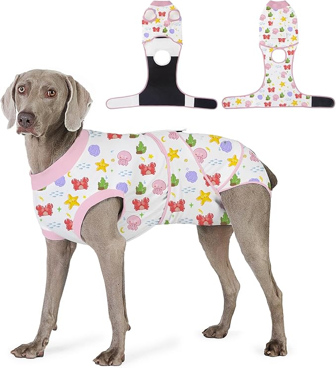 Recovery Suit for Dogs After Surgery, Professional Dog Surgical Suit for Female Spay, Male Neuter, E-Collar &amp; Cone Alternative Dog Onesie for Abdominal Wounds Skin Disease, Jellyfish, XXL