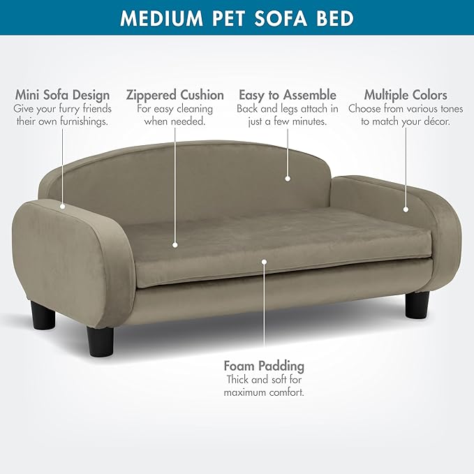 Paws &amp; Purrs Multi-Cat Sofa Elevated Pet Bed for Indoor Cats Raised Cats Couch with Removable Washable Mattress Cover for Kittens, Dogs - 35.5" Wide, Ash