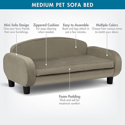 Paws &amp; Purrs Multi-Cat Sofa Elevated Pet Bed for Indoor Cats Raised Cats Couch with Removable Washable Mattress Cover for Kittens, Dogs - 35.5" Wide, Ash