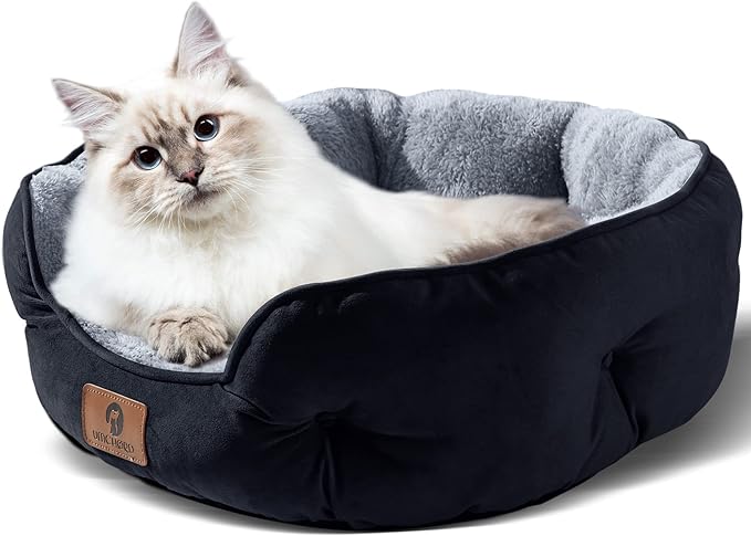 Asvin Small Dog Bed for Small Dogs, Cat Beds for Indoor Cats, Pet Bed for Puppy and Kitty, Extra Soft &amp; Machine Washable with Anti-Slip &amp; Water-Resistant Oxford Bottom, Black, 20 inches