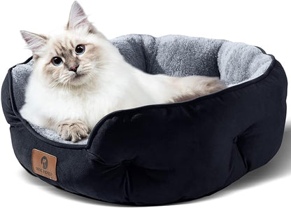 Asvin Small Dog Bed for Small Dogs, Cat Beds for Indoor Cats, Pet Bed for Puppy and Kitty, Extra Soft &amp; Machine Washable with Anti-Slip &amp; Water-Resistant Oxford Bottom, Black, 20 inches