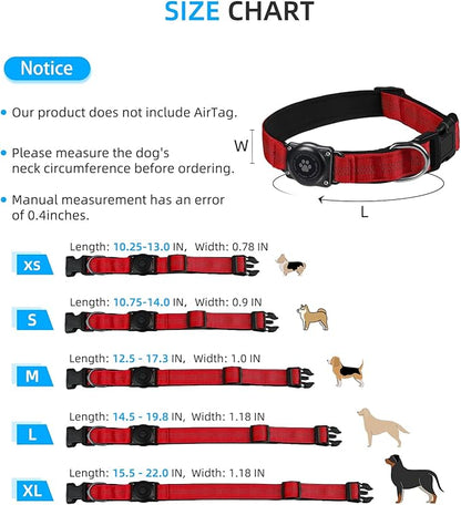 Upgraded AirTag Dog Collar, IP68 Waterproof Air Tag Dog Collar Holder, Reflective, Ultra-Durable, Comfortable Padded, Heavy Duty Dog Collars for Small Medium Large Dogs (M (12.6"-17.1"), Red)