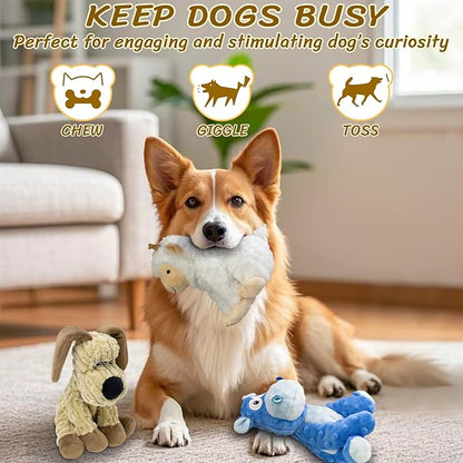 3Pack Squeaky Stuffed Dog Toys- Indoor&amp;Outdoor Playing Toys for Large to Small, Durable Plush Toys to Keep Them Busy- Animal Shape Crinkle Toy