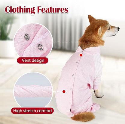Dog Recovery Suit, Abdominal Wound After Surgery Wear, Anti Licking Bodysuit with Snaps, E-Collar &amp; Cone Alternatives, Long Sleeve Dog Spay Surgical Pajamas Prevent Shedding(3XL, Pink)