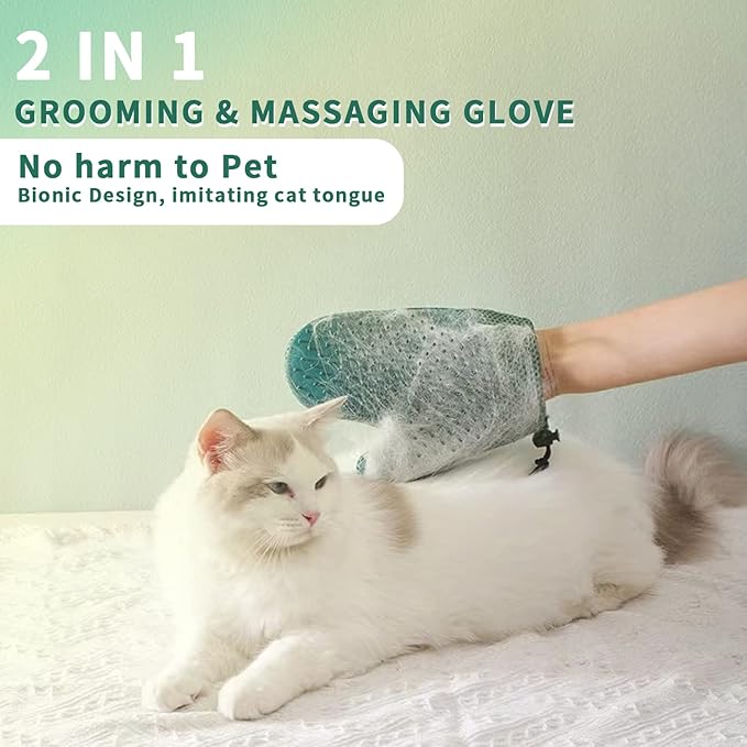 2 in 1 Cat Fur Glove &amp; Pet Hair Remover Glove, Dog Grooming Glove Brush for Shedding, Massage, Efficient Pet Hair Remover Mitt for Cleaner Couch, Carpet [Blue/Single]