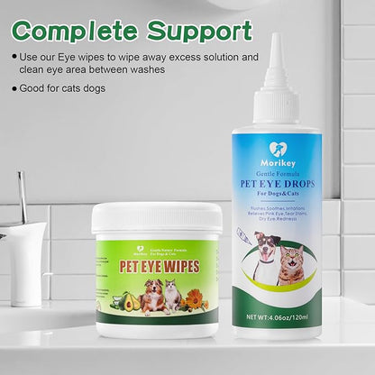 Pet Eye Wipes,Nature Eye Cleaning Wipes for Dogs&amp;Cats Gentle Eye Cleaner Pads for Tear Stain Remover Eye Debris,Discharge,Mucus Secretions,Non-Irritation,Plant Based-120Ct