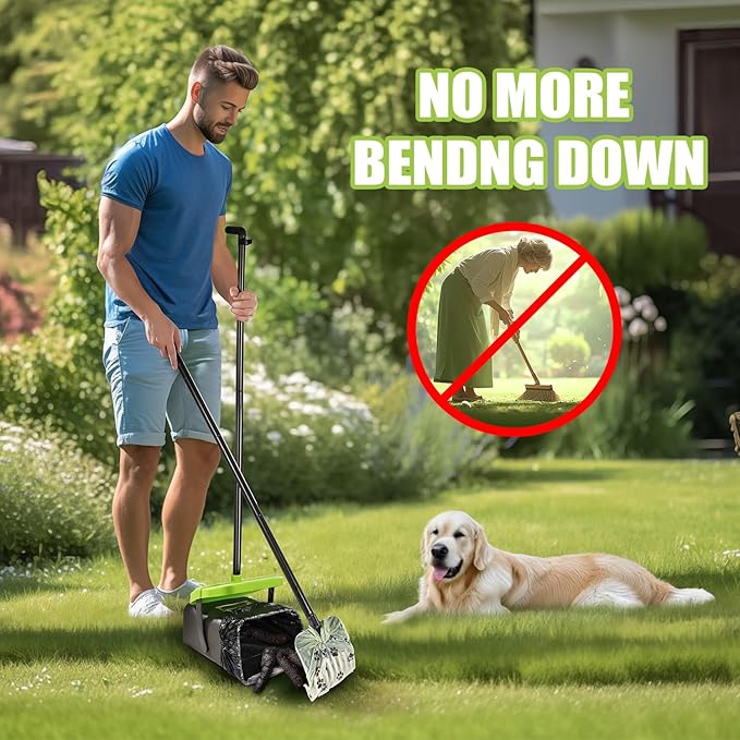Pooper Scooper Swivel Bin &amp; Rake Kit with 35 Bags – 46" Long Handle Heavy Duty Dog Poop Scooper with Bag Attachment, Yard Pet Waste Cleanup Tool for Large Medium Small Dogs