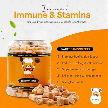 Freeze-Dried Salmon Treats for Cats &amp; Dogs – 100% Wild Caught, Single Ingredient, High-Protein, Healthy Snack – No Additives or Preservatives – 2.6oz - Inspected &amp; Tested in USA