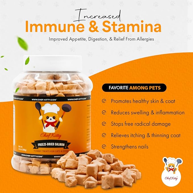 Freeze-Dried Salmon Treats for Cats &amp; Dogs – 100% Wild Caught, Single Ingredient, High-Protein, Healthy Snack – No Additives or Preservatives – 5.3oz - Inspected &amp; Tested in USA