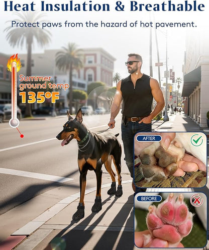 Dog Shoes for Hot Pavement, Breathable Dog Boots Paw Protectors with Adjustable Straps &amp; Non-Slip Sole, Easy On &amp; Off, Waterproof, Easy-Cleaning (Pink, L)