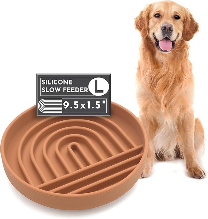 The Slowdown Bowl Silicone Slow Feeder for Dogs &amp; Puppies, Slow Eating Lick Mat Design Reduces Gulping, Fits 2.5 Cups 9.5” Across x 1.5” Tall, Mealtime Challenge, Large-Terracotta