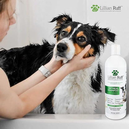 Lillian Ruff Calming Oatmeal Pet Shampoo for Dry Skin &amp; Itch Relief with Aloe &amp; Hydrating Essential Oils - Replenish Moisture &amp; Deodorize - Tearless Dog Shampoo for Normal/Sensitive Skin (16oz)
