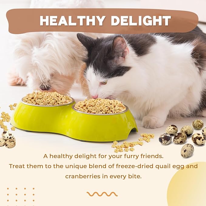 Freeze Dried Quail Egg Yolk &amp; Cranberry Cube Cat &amp; Dog Treats Biscuits, Dehydrated Healthy Tasty Snack for Training 2.5 Ounce