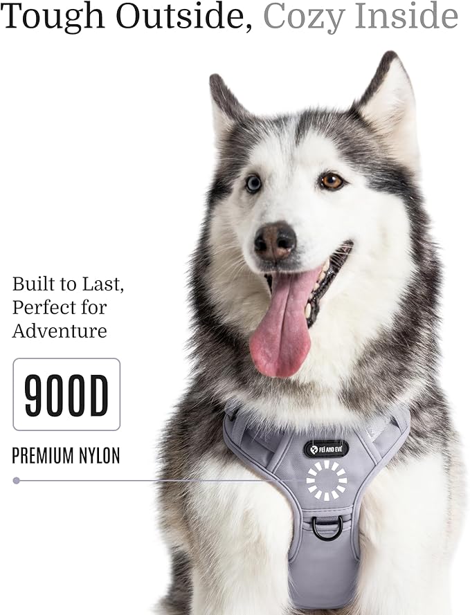 2025 New Edition, Fei &amp; Eve MagEase Dog Harness - 3-Second Magnetic Buckles | 3-Point No-Pull Control | Heavy-Duty 900D Nylon | Dual Safety Handles | Breathable Mesh | Adjustable Fit | X-Large, Gray