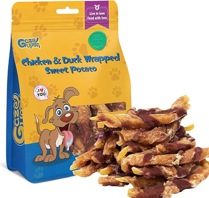 gazeupon Dog Treats，Chicken&amp;Duck Wrapped Sweet Potato，Healthy Training Snacks for Dogs, Rawhide Free,14.1 oz
