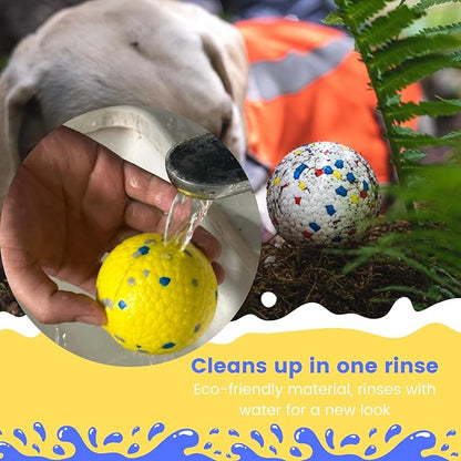 Tough Dog Toys for Aggressive Chewers &amp; Teething Puppies, Bouncy Balls for Medium Dogs, Durable Pet Toys, Floating Dog Balls for Water Play (Yellow-Blue-Gray)