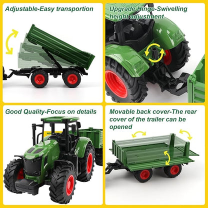 Farm Animal Tractor Toys Playset-16.5 Inches Tractor with Trailer Fence,Farmer,Tree,Cow,Farm Toy Set for Boys Girls Kids Toddlers Age 3-7 Years Old