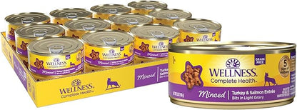 Wellness Complete Health Minced Adult Wet Cat Food, Natural, Protein-Rich, Grain Free, 5.5 Ounce, 24 Pack, (Turkey &amp; Salmon Entrée)