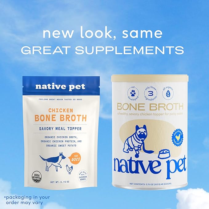 Native Pet, Dogs &amp; Cat Broth Bundle | Chicken &amp; Beef Flavored | Dog Food Topper for Picky Eater | Dog Gravy &amp; Dog Bone Broth Powder