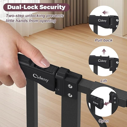 34" Extra Tall Baby Gate for Stairs, Auto Close Stroller Friendly Dog Gate Indoor for Doorways, Pressure Mounted 29"-40" W Baby Gate, Easy Walk Through Gate for Children &amp; Pets, Black