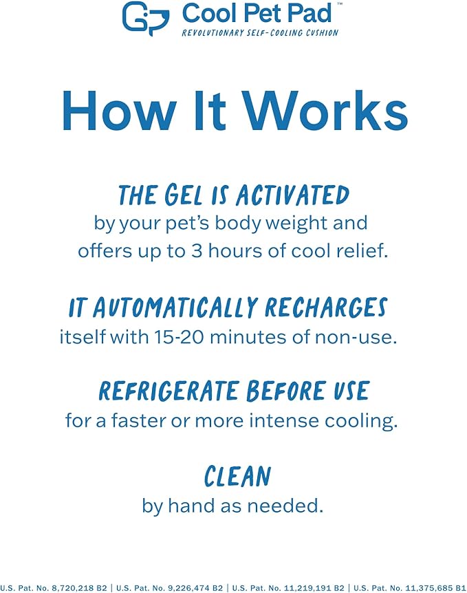 The Green Pet Shop Cool Pet Pad - Large, Blue - Self-Cooling, Pressure Activated Mat for Dogs &amp; Cats from 46-80 lbs - Non-Toxic Gel, No Water Needed