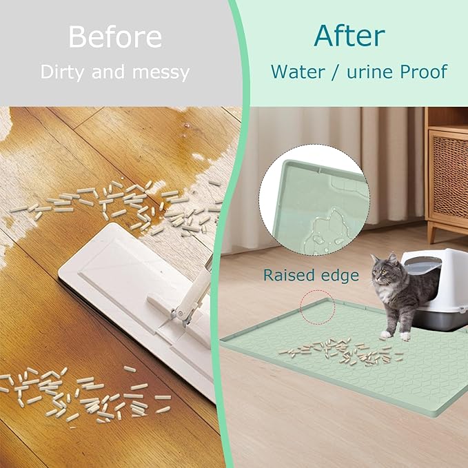 Cat Litter Mat, Silicone Large Cat Mat for Litter Box - 34x22 in, Waterproof &amp; Non-Slip, Durable &amp; Easy Clean, Green