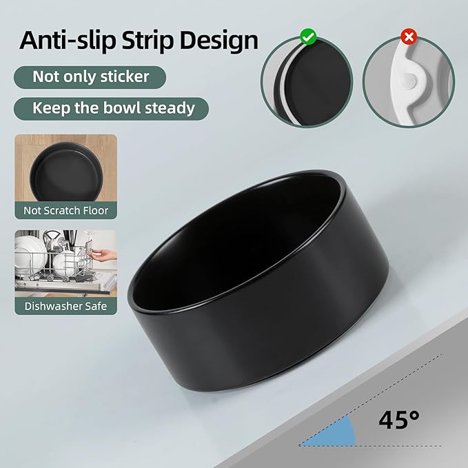 Ceramic Elevated Dog Bowl Set, Raised Food and Water Bowl for Large Breed Dogs, Weighted Dishes, Black (8.2&