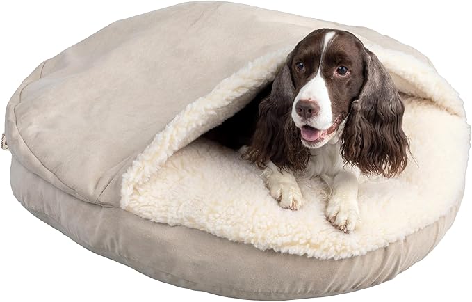 Snoozer Luxury Cozy Cave Dog Bed - Indoor Dog Bed with Cover Cave, Covered Calming Burrow for Medium &amp; Large Sized Pets with Blanket Attached, Enclosed, Washable - XL, Buckskin