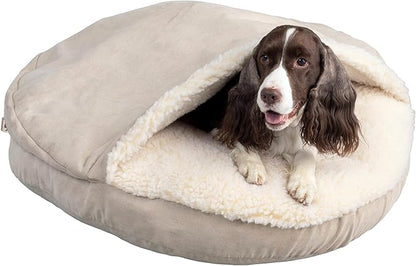 Snoozer Luxury Cozy Cave Dog Bed - Indoor Dog Bed with Cover Cave, Covered Calming Burrow for Medium &amp; Large Sized Pets with Blanket Attached, Enclosed, Washable - XL, Buckskin