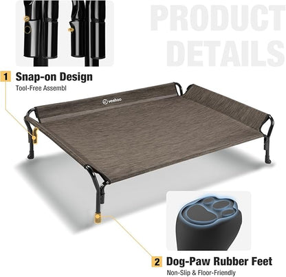 Veehoo Medium Elevated Dog Bed, Guardrail, Non-Slip, Chewproof, Washable &amp; Breathable Teslin Mesh, Brown