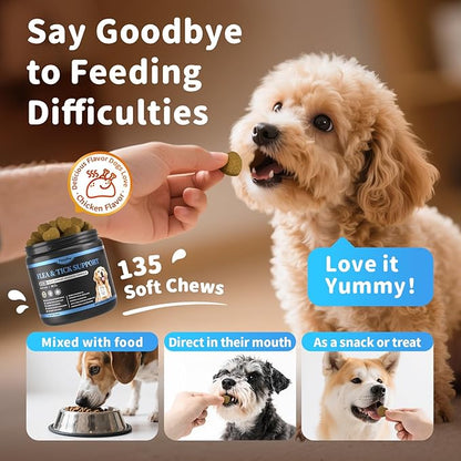 Dog Flea and Tick Support Chewable, Natural Dog Flea Comfort Supplement, Oral Chews with Neem, Oregano Oil, Pumpkin Seed Oil &amp; Brewer&