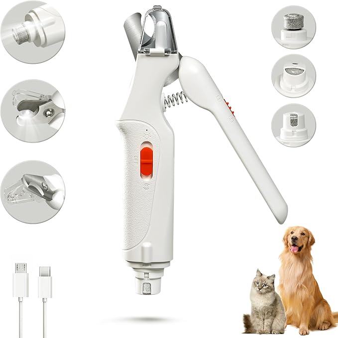 2-in-1 Cat Nail Clippers &amp; Dog Nail Clippers Trimmers for Large Medium Small Dogs Cats Claw Trimmer Quick Sensor and Safety Guard USB Rechargeable with 2 LED Lights Dogs Nail Trimmer